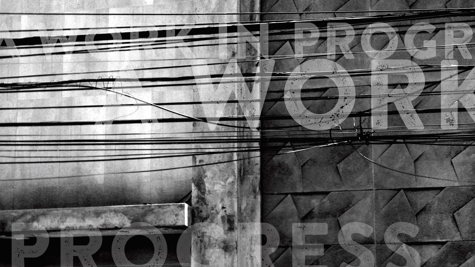black and white image of a garage with a text overlay "a work in Progress"